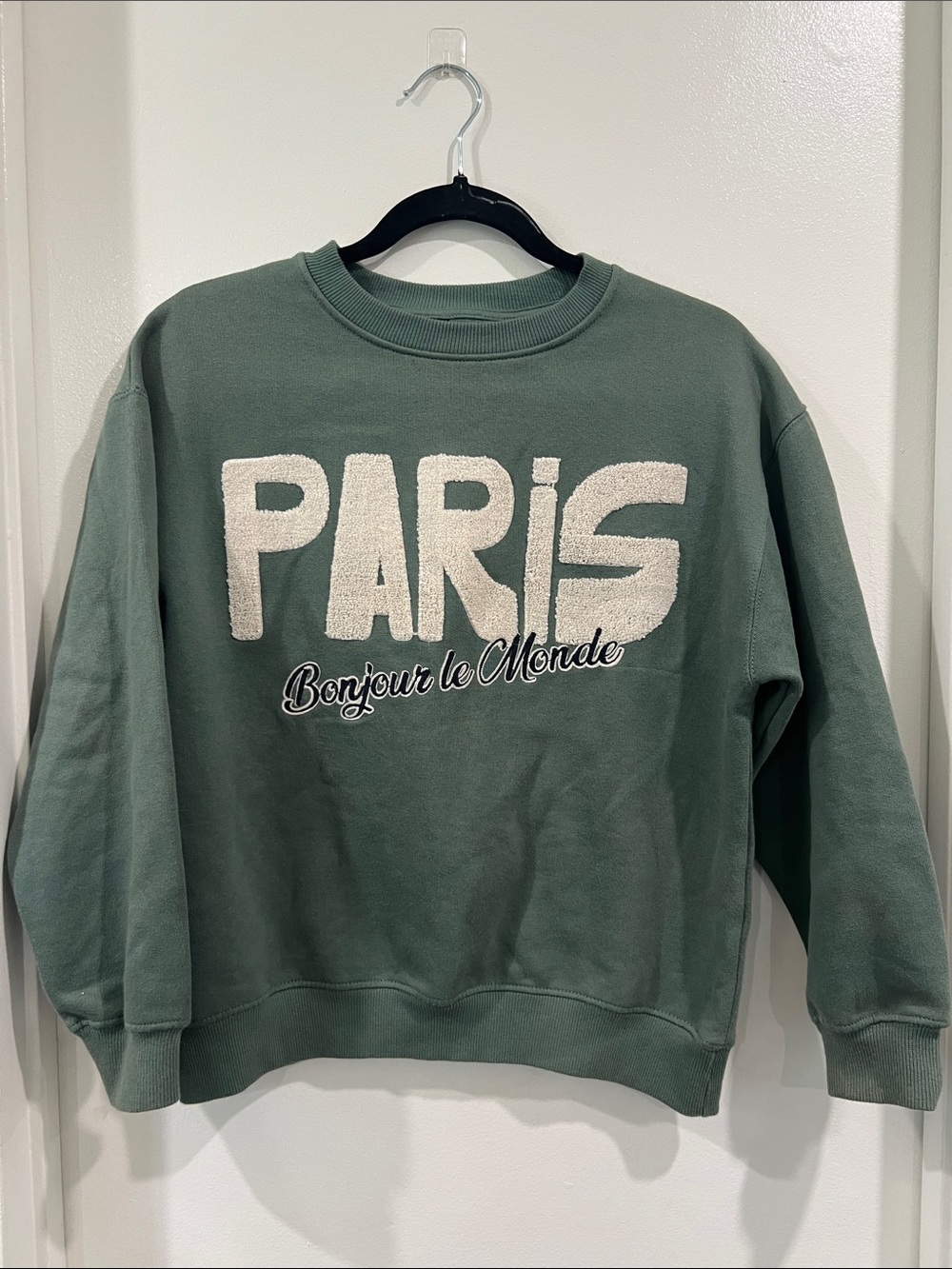 Zara Sage Green PARIS Appliqué Sweatshirt size 11-12